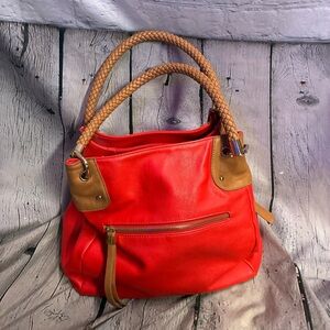 Shiraleah Chicago Red Vegan Leather Faux Rope Handle Nautical Bucket Handbag GUC